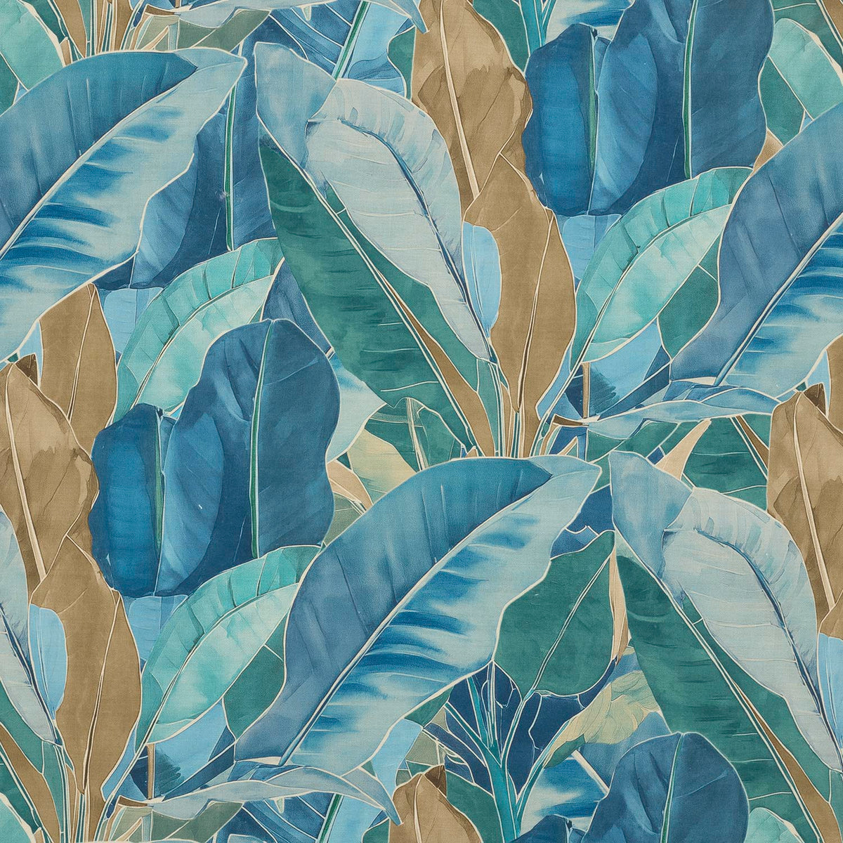 iLiv Zafira Prussian contemporary fabric in rich blue tones, featuring a stylish leaf design on a 100% cotton base cloth.