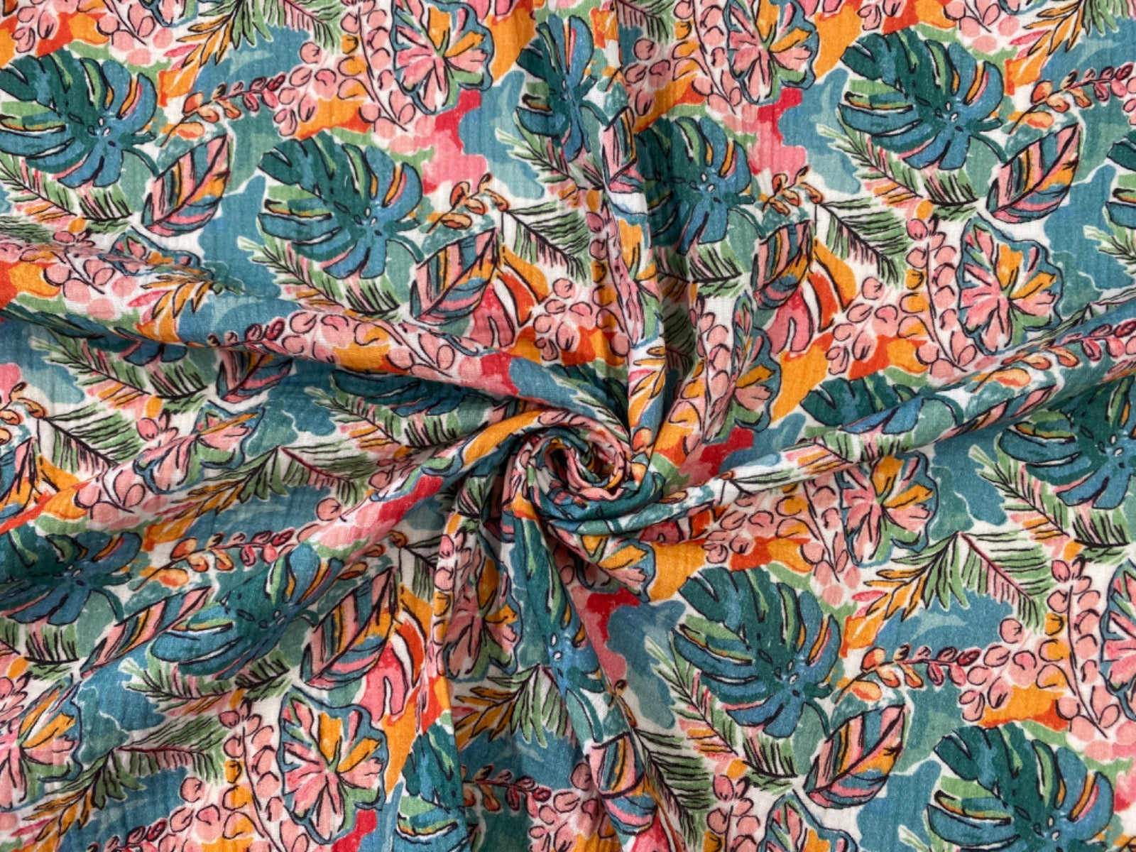 i507 Tropical Palms Double Muslin Multi