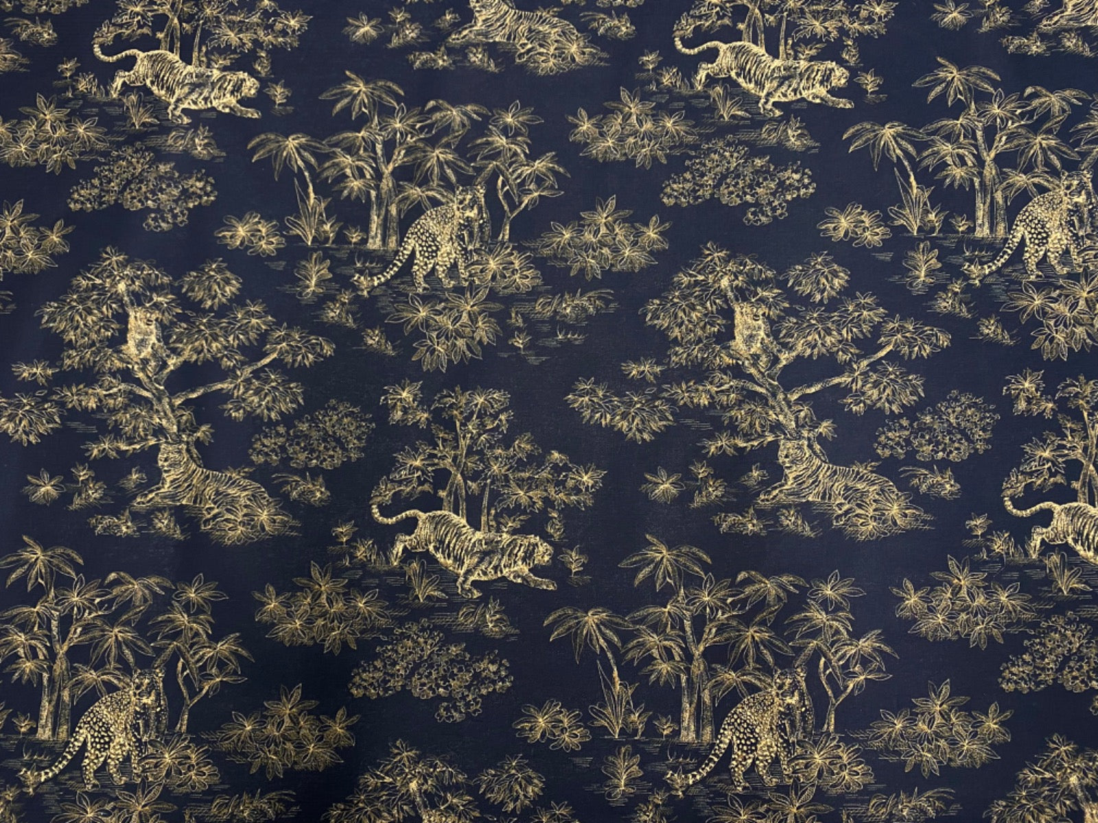 H354 Tiger Toile Cotton Navy Gold