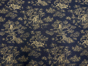 H354 Tiger Toile Cotton Navy Gold