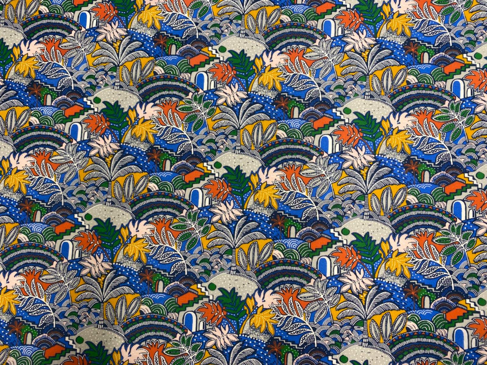 H355 Jungle Arches Cotton Blue Multi