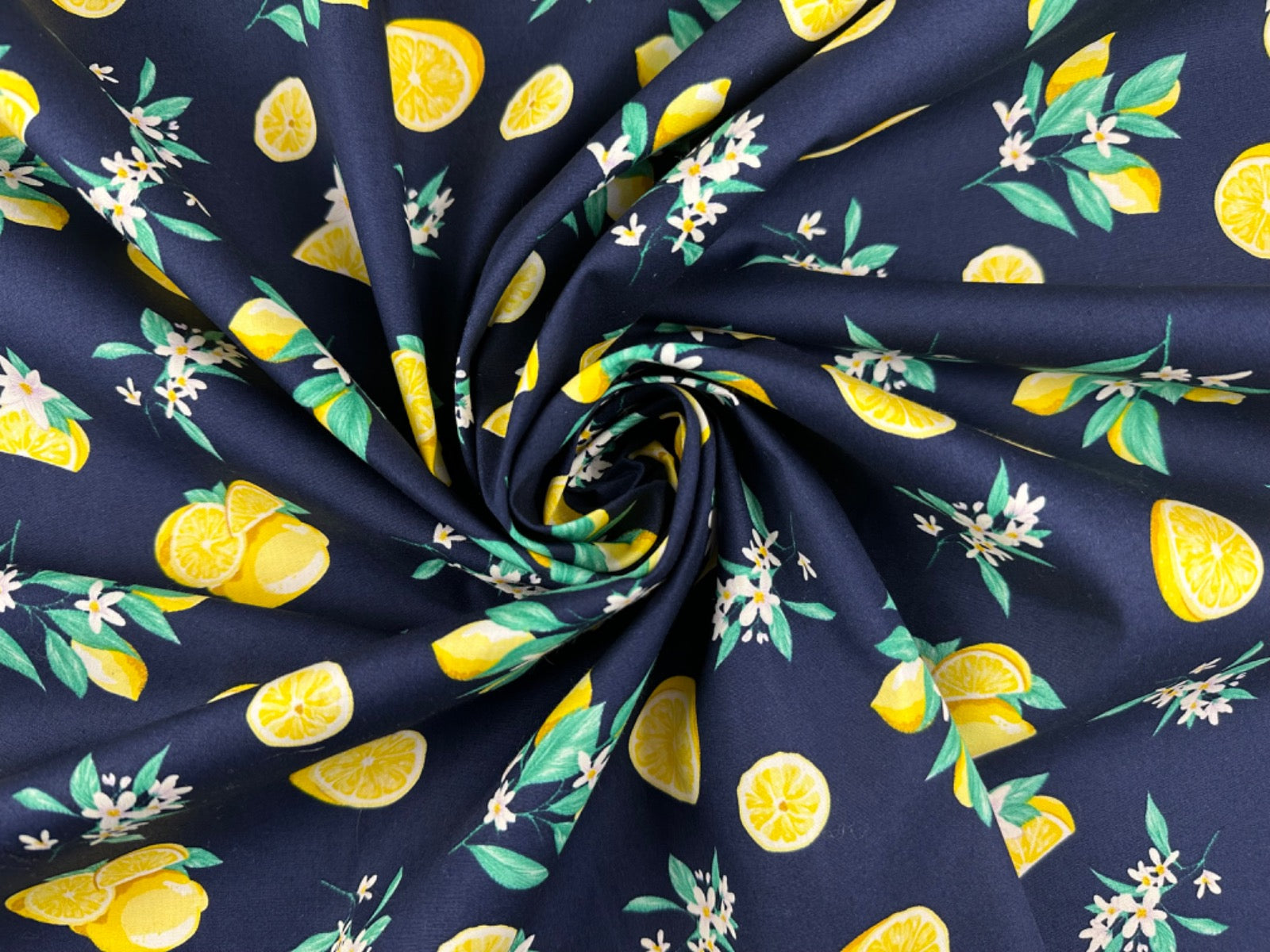 C780 Summer Lemon Cotton Poplin Navy | Textile Express