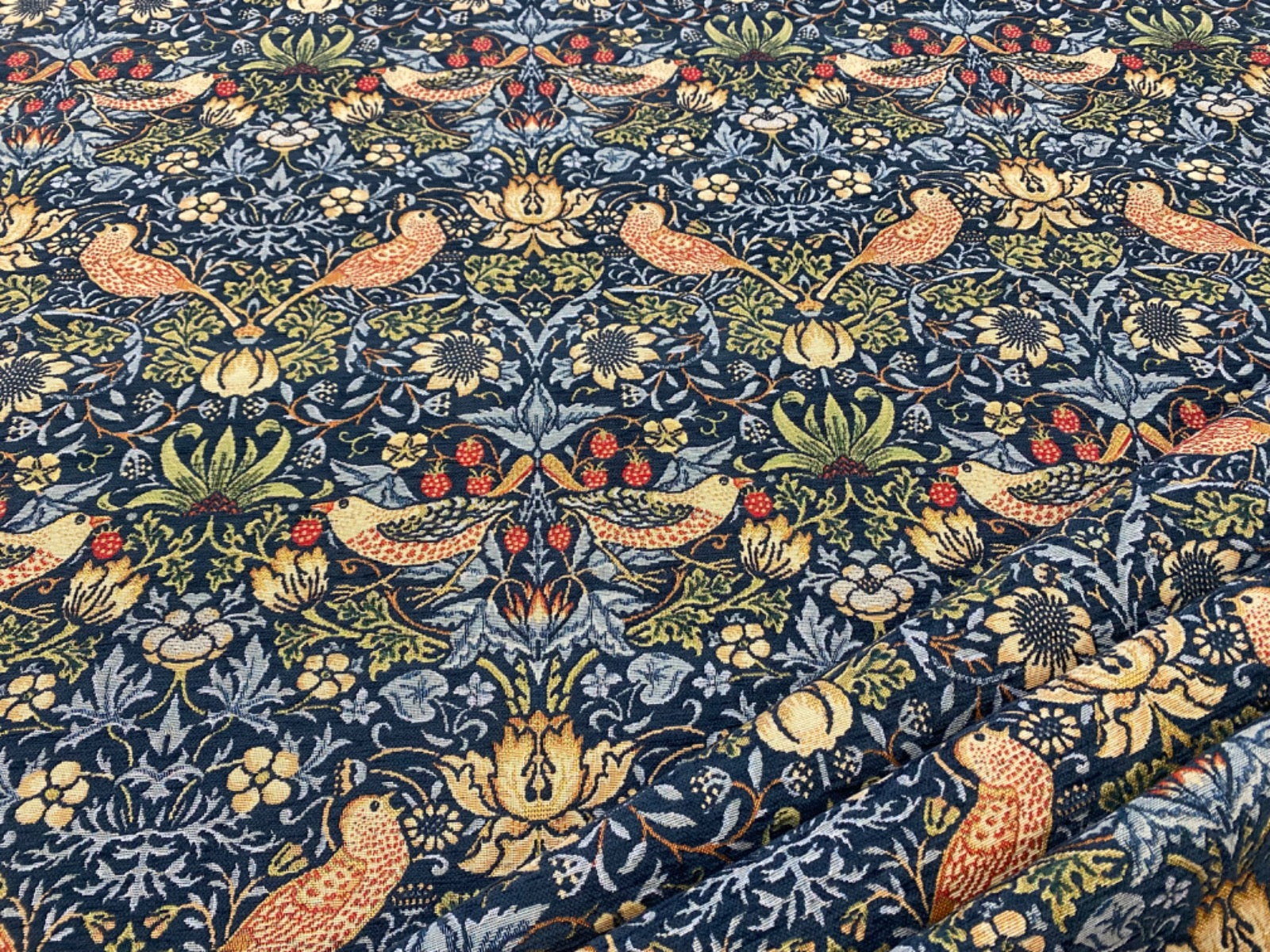 S274 Navy Strawberry thief velvet tapestry
