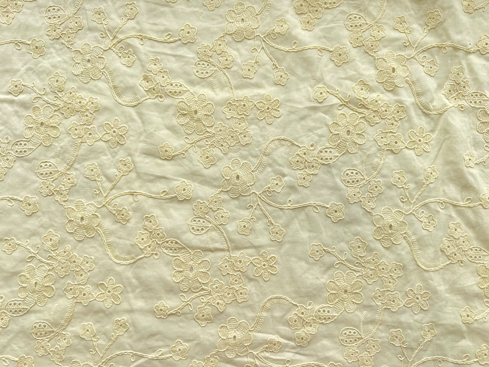 C814 Floral Embroidered Cotton Voile Yellow
