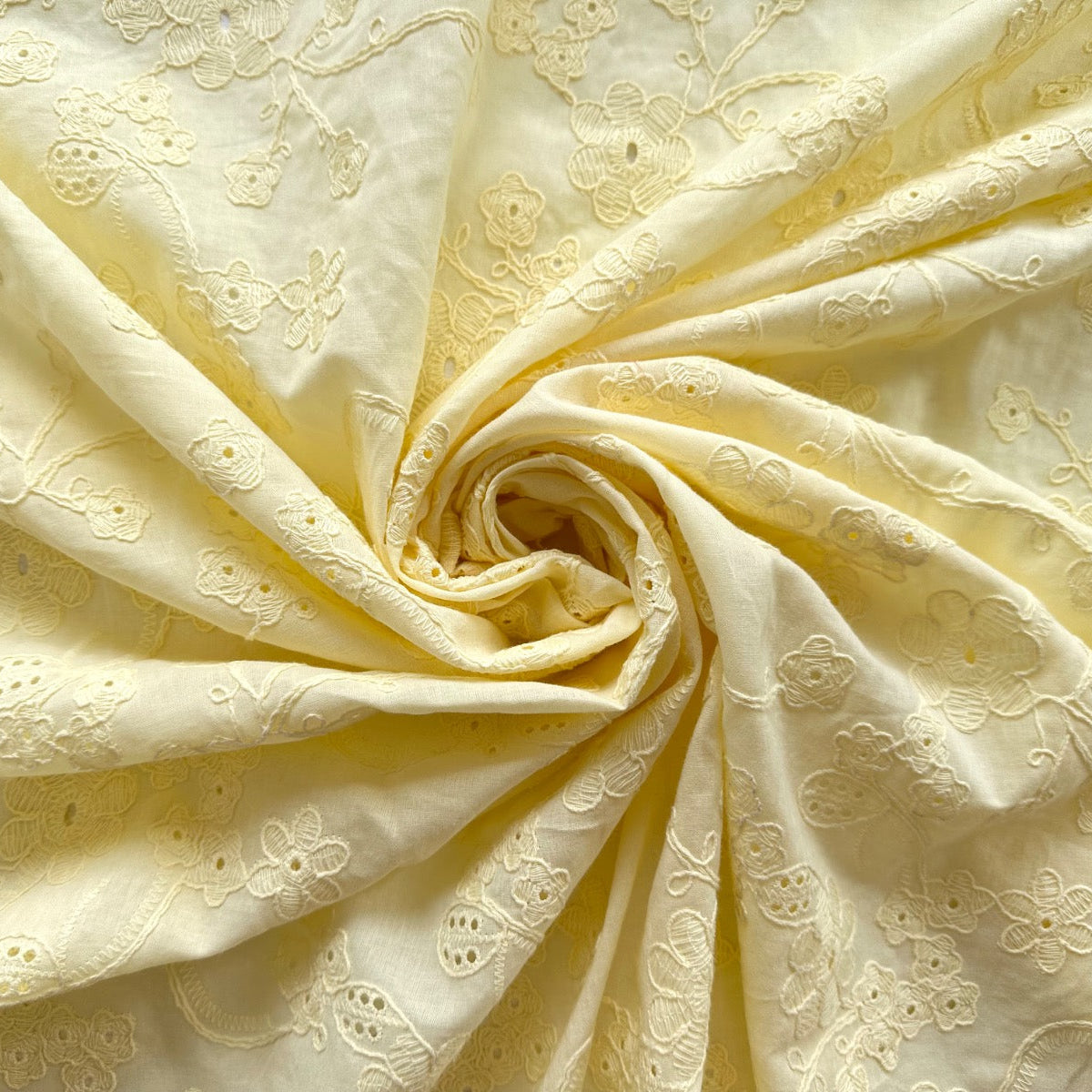 C814 Floral Embroidered Cotton Voile Yellow