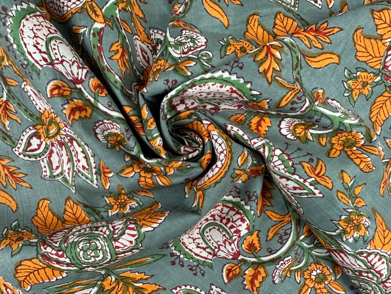 H405 Jaipur Flower Block Print Grey