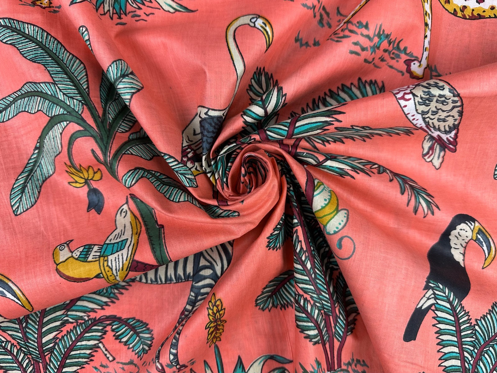 H404 Animal Jungle Coral Cotton