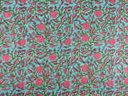 H403 Delhi Flower Block Print Turquoise Pink