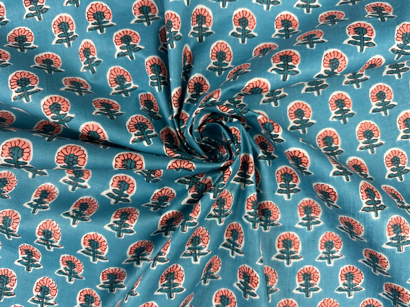 H402 Sun Flower Block Print Blue