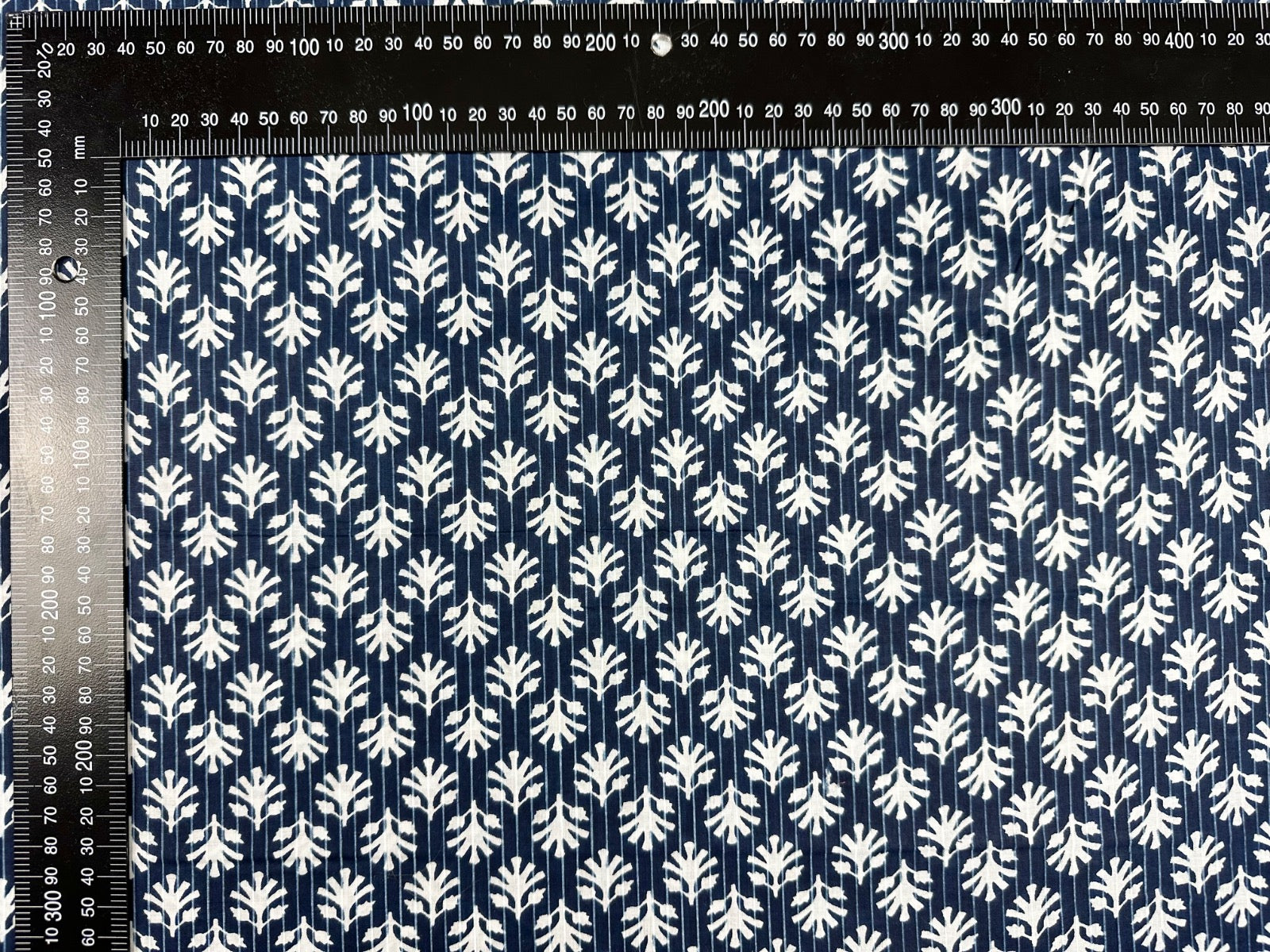 H401 Leaf Block Print Cotton Navy