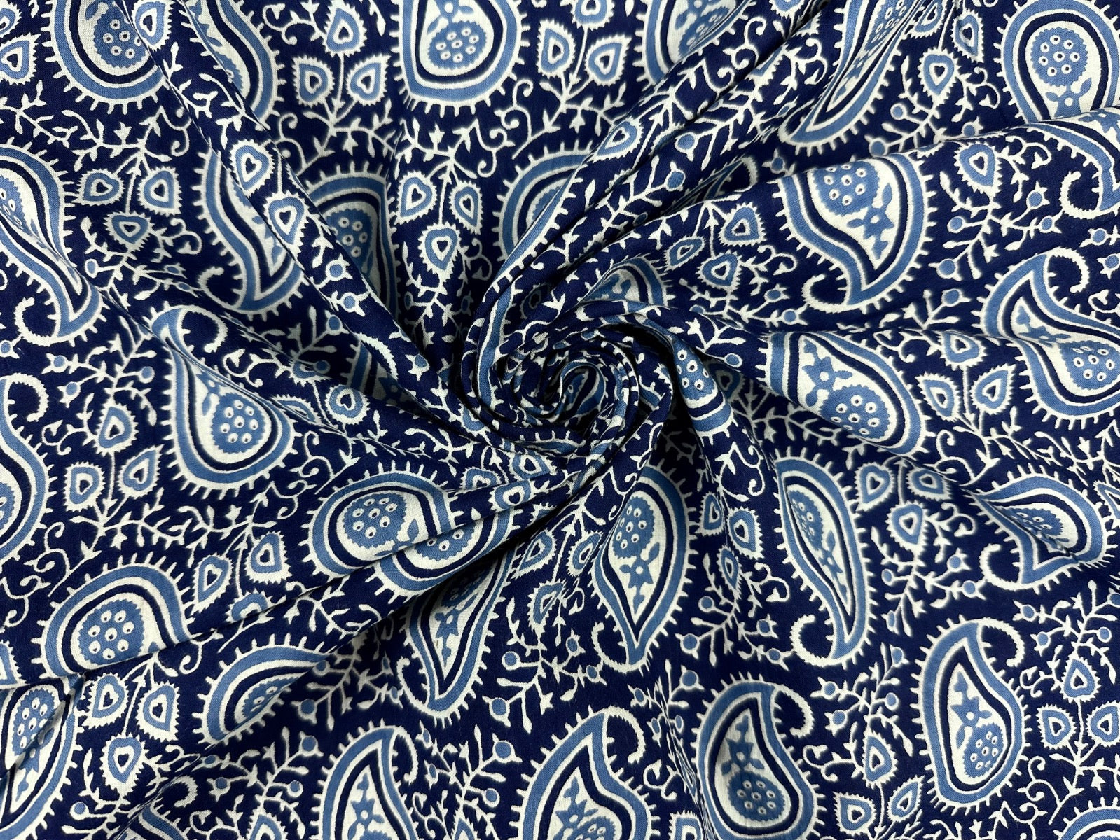 H400 Paisley Block Print Cotton Navy