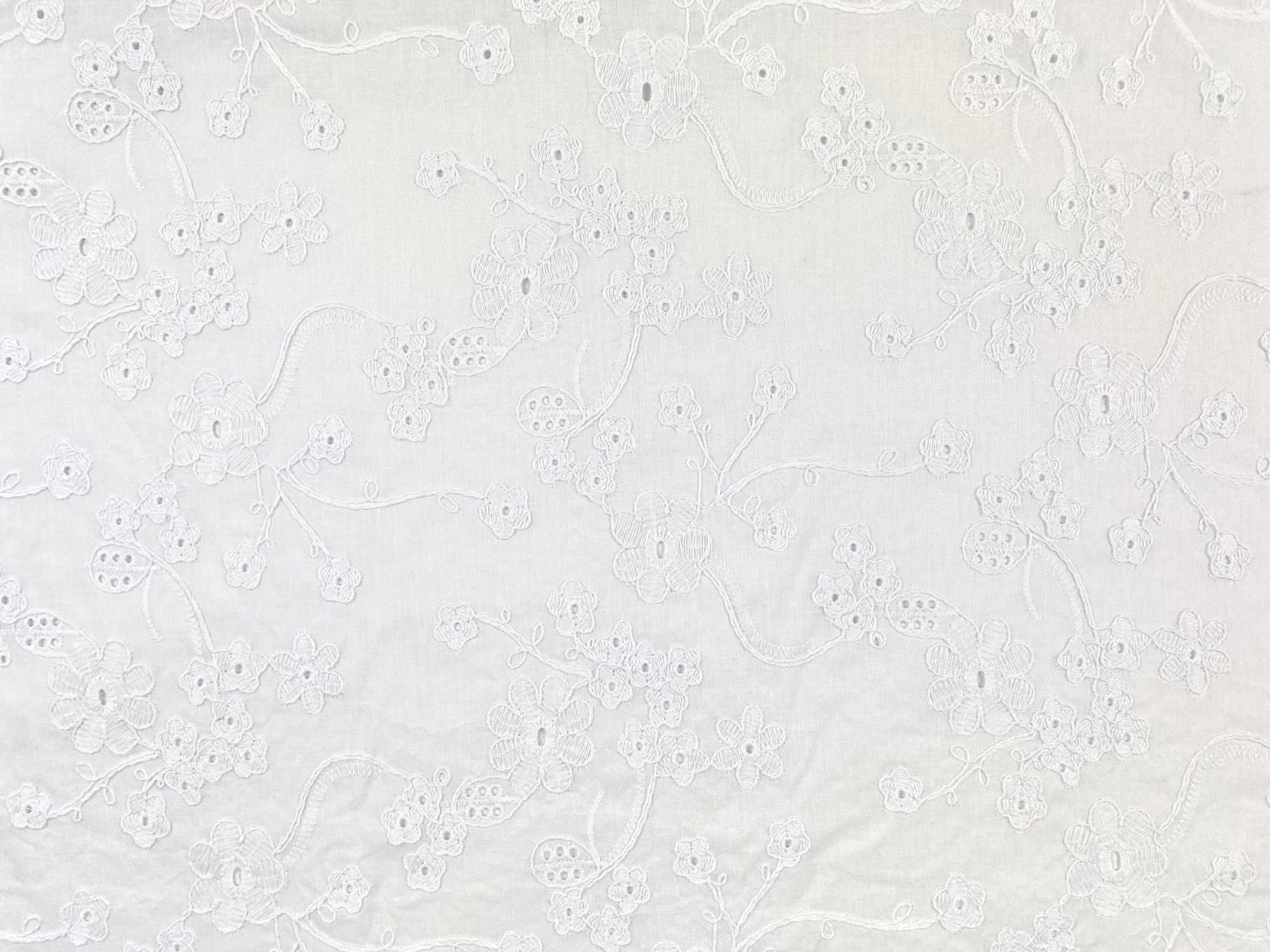 C815 Floral Embroidered Cotton Voile White