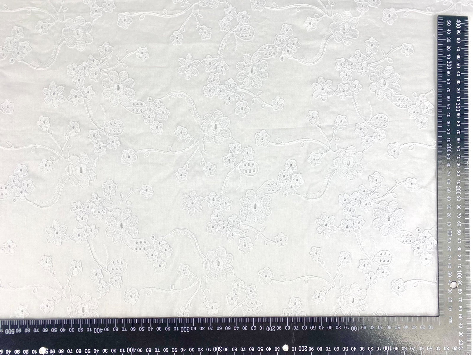 C815 Floral Embroidered Cotton Voile White