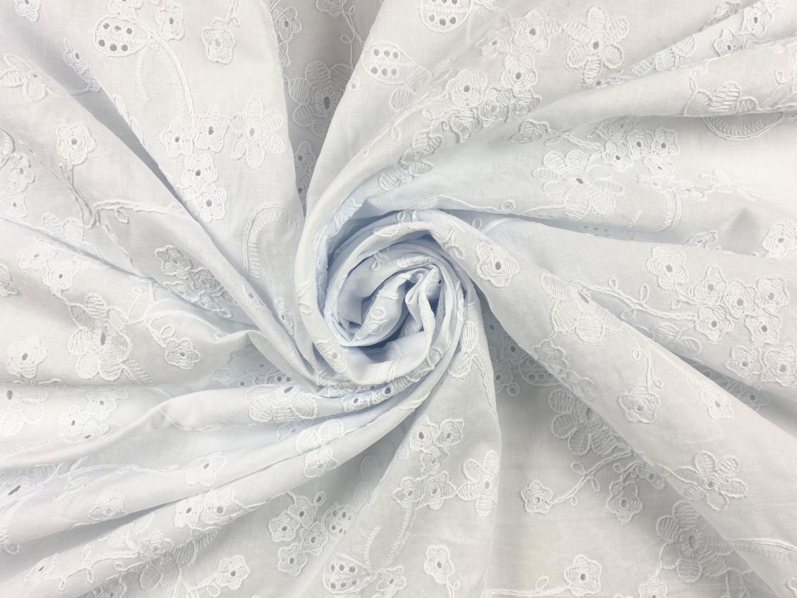C815 Floral Embroidered Cotton Voile White