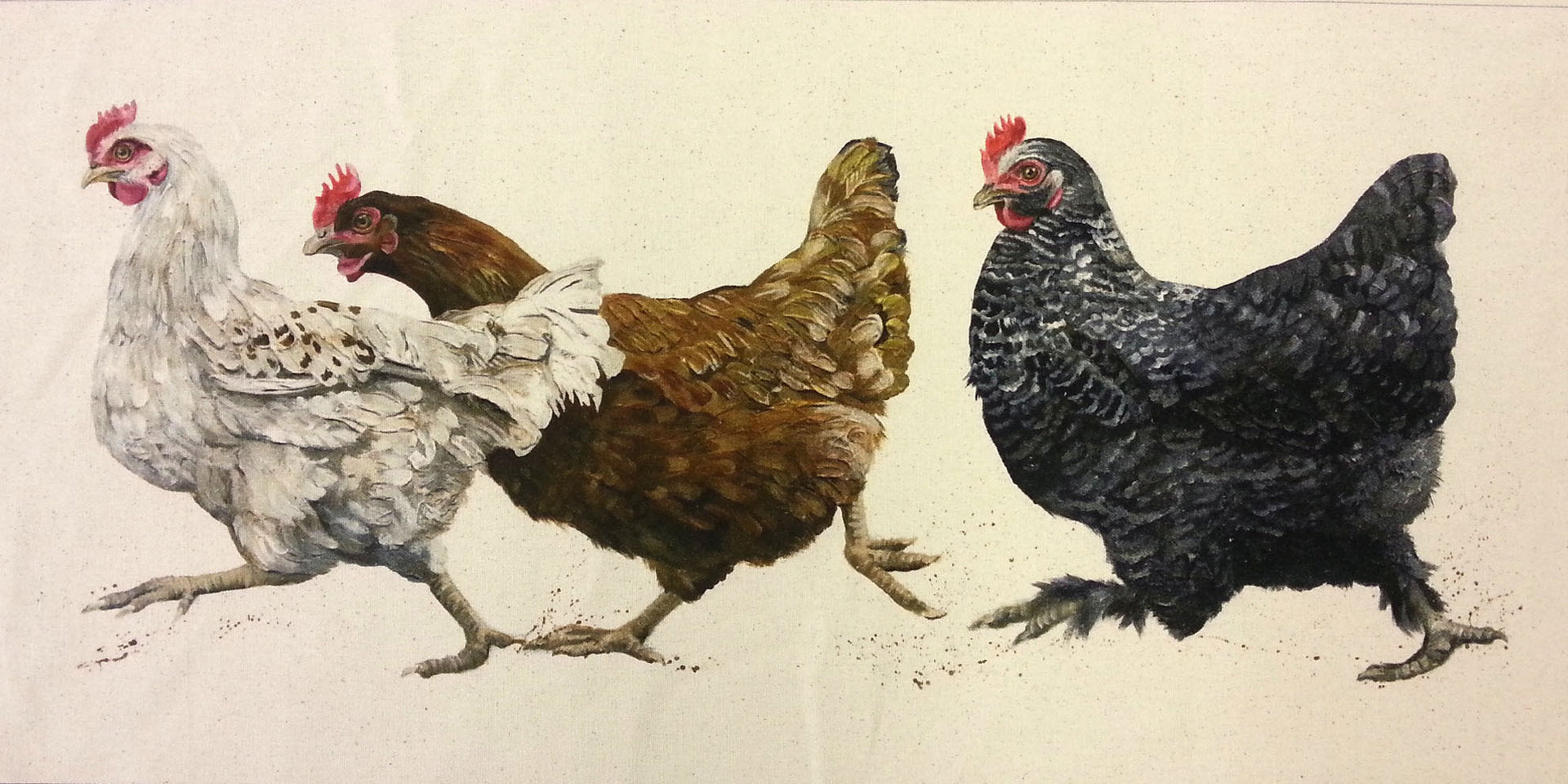 Organic Cotton Farmyard Faces Chicken Run Oblong Natural Panel
