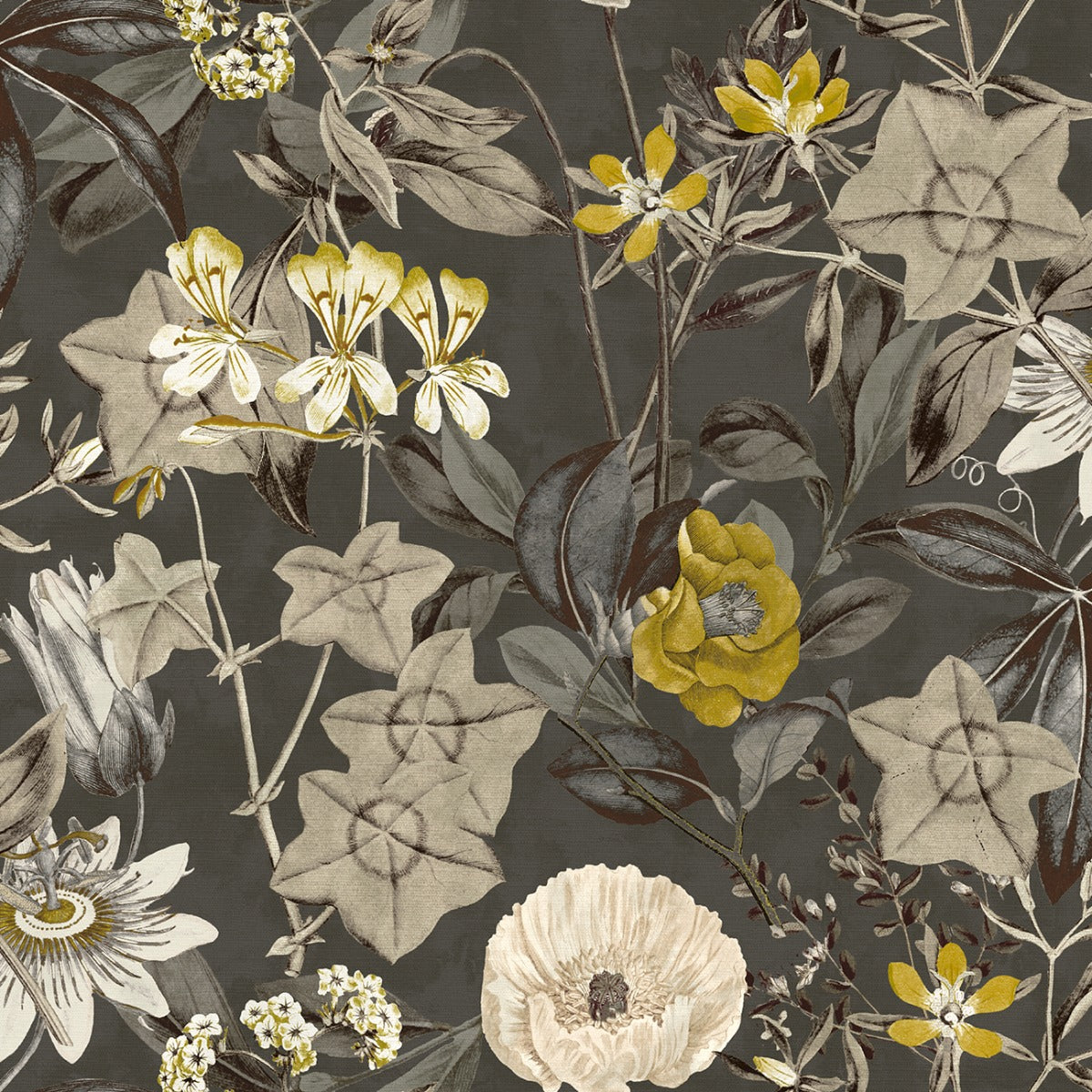 Clarke & Clarke Passiflora Charcoal Velvet