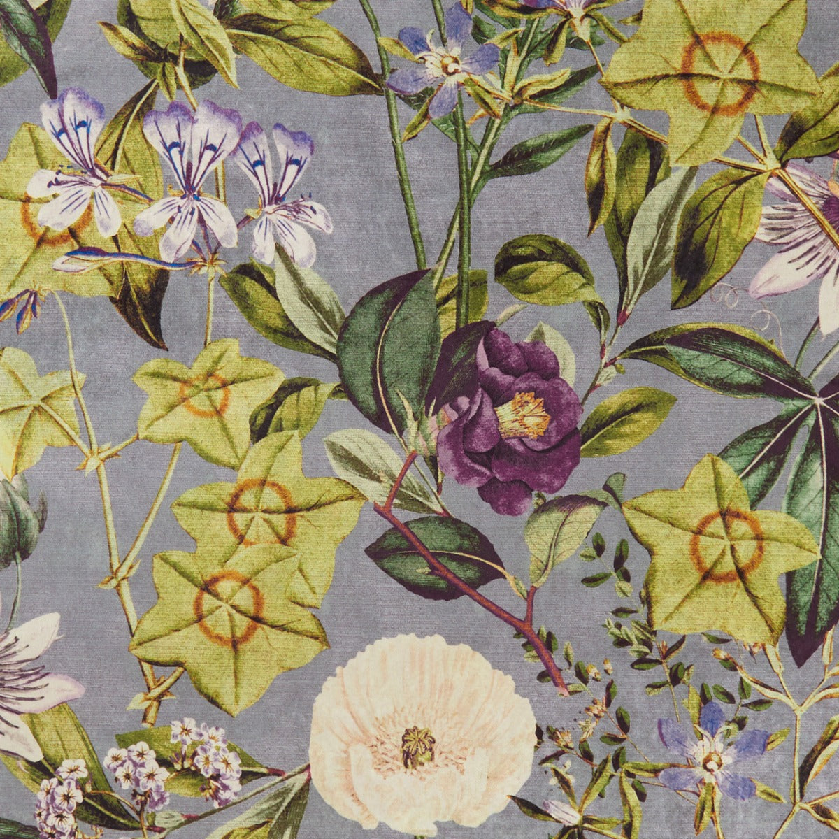 Clarke & Clarke Passiflora Slate Amethyst Velvet
