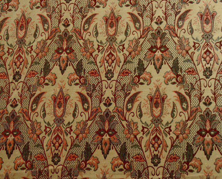 ST Trellis Design Tapestry Red Gold Fabric D15