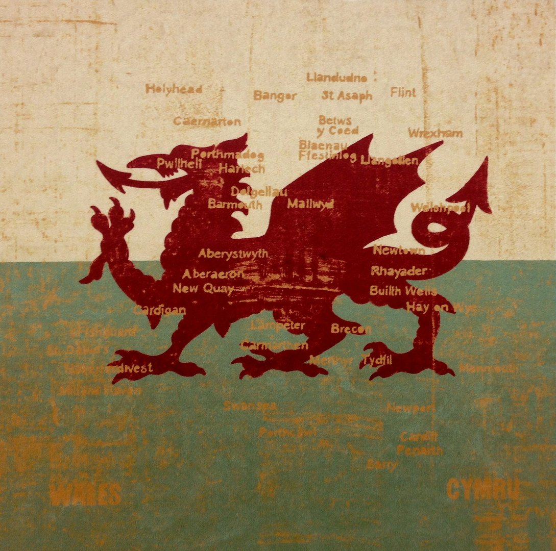 Cymru Antique Velvet Dragon Map Cushion Panel