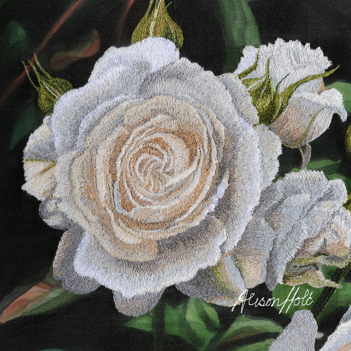 Alison Holt White Rose Cotton Velvet Cushion Panel