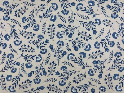 T558 Folk Flowers Blue Linen
