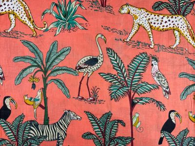 H404 Animal Jungle Coral Cotton 